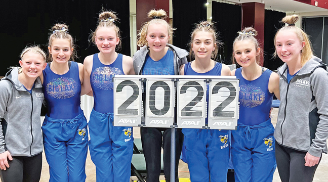 The girls from both Becker and Big Lake pose together after competition to demonstrate remarkable sportsmanship. (Submitted Photo).