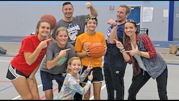 MADISON’S CORE GROUP OF ENCOURAGERS kept her going for the entire hour. Lauren Croal, Payton Enerson, Gerry Bass, Madison, Nate Laurence, Sarah Bass and (front) Faith Bass. (Submitted Photo)