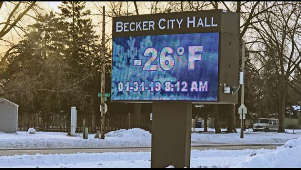 THE AIR TEMPERATURE in late January/early February was around -26º in Becker. Several area businesses and school districts closed for a day or a couple days and Xcel Energy pleaded with customers to turn down their thermostats to preserve gas usage. (Photo by Bill Morgan).