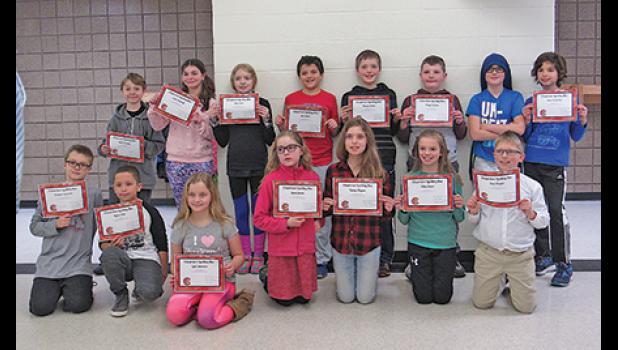 FIFTEEN CLEARVIEW FIFTH-GRADERS made it through their individual classroom spelling bees to compete for the school title. (Photo by Penny Leuthard)