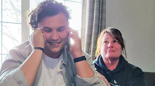 DILLON RADUNZ was all smiles while his mom, Kat (R) was on the verge of tears as Dillon received the long-awaited call from an NFL team, the Tennessee Titans during last week’s NFL draft. (Submitted Photo)