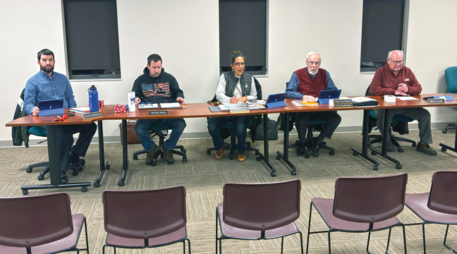 Board members Dalton Keiderling and Peter Owen, Chair Anne Felber, Board members Paul Ellinger and Bryan Adams. (Patriot Photo by Don Bellach) 