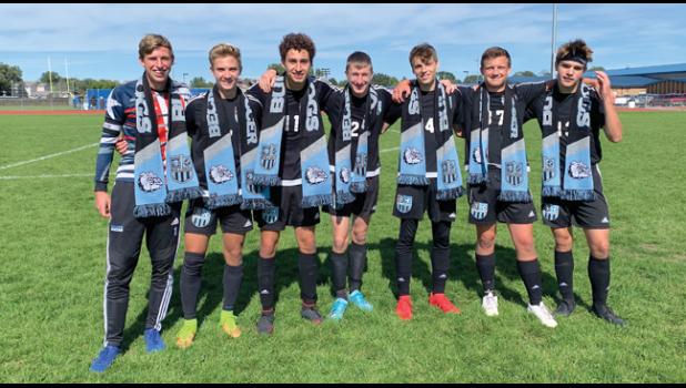 THE BOYS SOCCER SENIOR ATHLETES were recognized at Senior Night; Parker Lahr, Kyle Cleaver, Noah Fakhreddine, Isaac Boyer, Jarrett Aumock, Trent Michels and Devin Riley. (Submitted Photo)