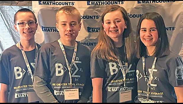 Becker Middle School was represented by Tim Middleton, Adam Sura, Paige Johnson and Arleigh Pudlick at the Minnesota State Mathcounts Meet, Friday, March 8. It was held at Crowne Plaza in Plymouth. The students were among 132 other students from around the state, representing 40 schools. (Submitted Photo).