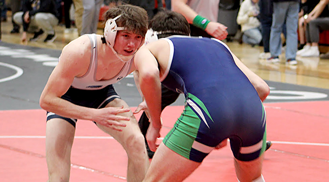 Mason Doucette (left) will represent the Bulldogs at the state tournament after winning his weight class at the Section 6AA tournament. (Photo by Ken Francis.)