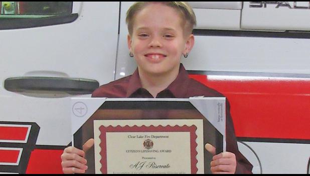 A. J. RISERVATO was presented with a Citizens Lifesaving Award by the Clear Lake Fire Dept. last week for helping to save his neighbor’s life.