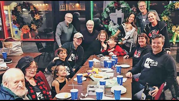 SUPPORTERS OF PKS DAY gathered around Andrew Schmidt (front, middle) at this year’s PKS event at Pizza Depot Wednesday. (Submitted Photo)