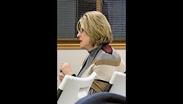 NANCY RIDDLE from Sherburne County appeared before the Santiago Board in March to help answer questions about zoning. (Photo by Bill Morgan).
