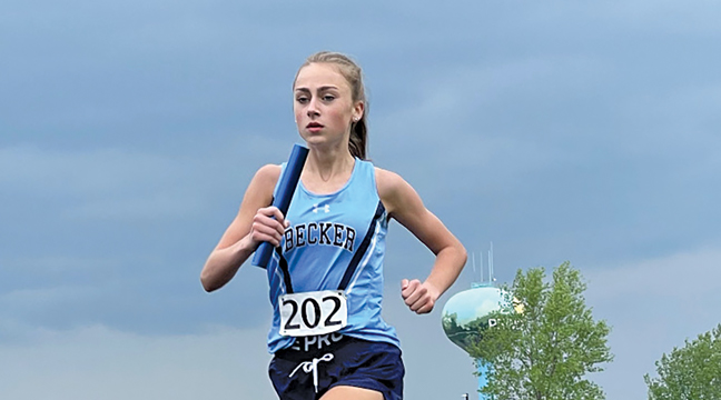 THE BECKER GIRLS TRACK & FIELD TEAM took first at Princeton last Tuesday, capturing 124 points. Above, Whitney Schug (last photo), Olivia Babler (first photo) and Alea Briggs (second photo) all had good days, especially in relay races. (Submitted Photos)
