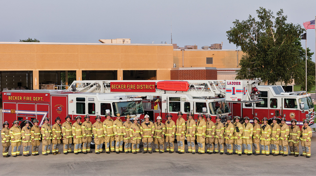 The Becker Fire Department. Adam Krone, Austin Knutson, Brandon Johnson, Bret Lommel, Bryan Lamp, Chris Keeler, Cody Kallock, Conrad Gardner, Corey Winkelman, Dan Faul, Daniel Kampa, Dave Dahlheimer, David Bull, Doug Kolbinger, Gary Evens, Jeff Edling, Kent Graning, Kevin Drehmel, Matt Davis, Matt Weber, Michael Holtslander, Nicole Curtis, Owen Gossett, Russ Cox, Scott Ringwelski, Tanya Jergenson, Terry Foradory, Thomas Hanzlik, Tim Green, Tom Wark, Trent Fischer, Zach Beaumaster and Zachary Gardner. (Submitted Photo) 