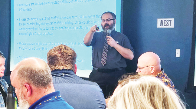 SHERBURNE COUNTY ECONOMIC DIRECTOR BRIAN FLEMING brought together leaders from around the county to discuss possible solutions for the county’s housing needs. (Photo by Katherine Cantin.)