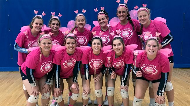 The Becker Bulldog volleyball team hosted St. Francis last week in their annual “Pink Out” game.  The team sported pink t-shirts and all the accompaniments as a way to raise awareness for those who are or have battled cancer. (Submitted photo.)
