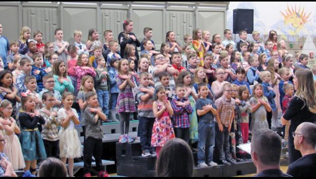 SECOND GRADERS from BPS sing and perform the song Best Self, Best Work, Best World. (Photo by Penny Leuthard)
