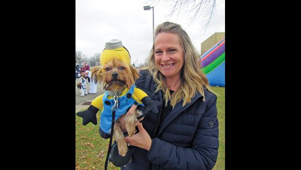 SARA HAMACHER shows off her granddog, Laila the Yorkshire terrier, in disguise as a minion. (Photo by Penny Leuthard).