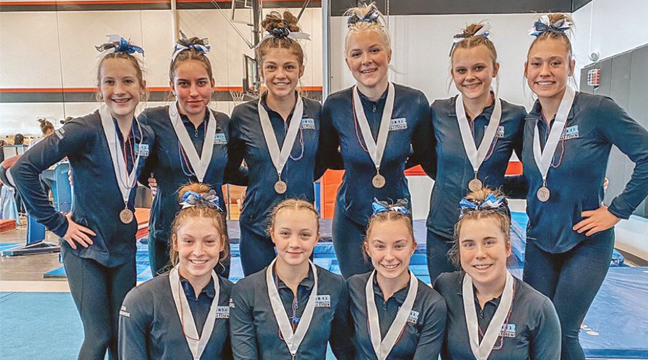 The Becker gymnastics team once again proved its mettle last weekend by placing 3rd in the State Class A True Team Championships. (Submitted Photo).