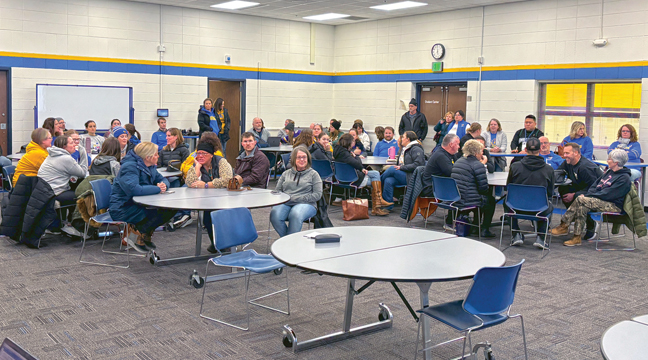 Teachers and students were present for the regular school board meeting. (Patriot Photo by Don Bellach)
