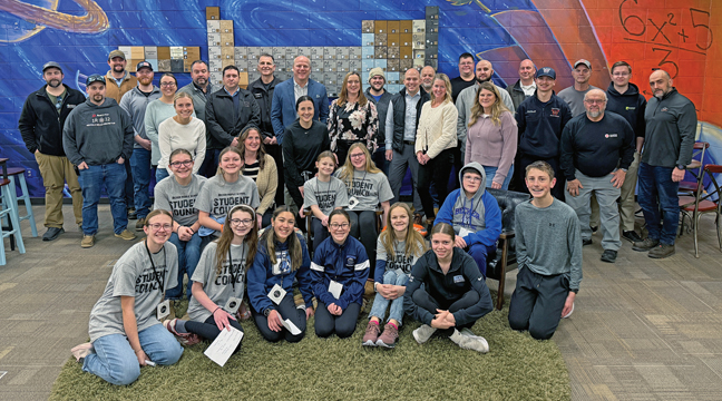 Becker Middle School  hosted its 6th annual Career Day last Friday, which included nearly 30 speakers who shared vital information about their careers.  Pictured are this year’s speakers, along with BMS Student Council members, who played a key role in logistics during the day . (Submitted Photo.)