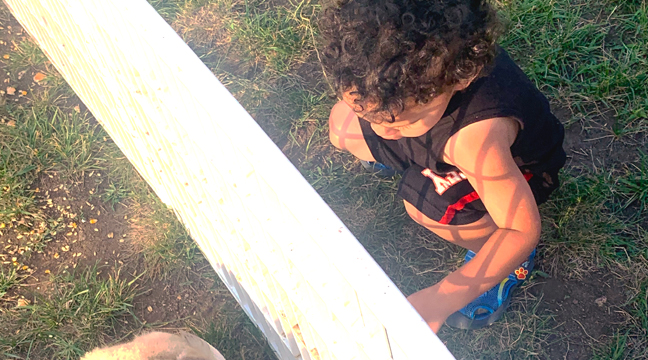 TWO YEAR OLD Jeremiah Hoffman was so fascinated by the ducks he had to crouch down for a better view. (Photo by Penny Leuthard.)