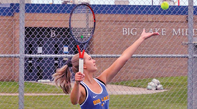 LILLY STOLTE won her match against Samantha Pullen of Monticello at #4 singles Tuesday. (Patriot Photo by Bill Morgan).