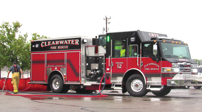 CLEARWATER FIREFIGHTERS train with their new fire engine in May. (Photo by Penny Leuthard)