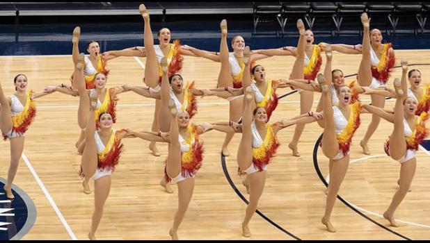 THE TECH TIGERETTES kick team show their enthusiasm for the sport during their performance at the state dance tournament last weekend, where they advanced to the finals. (Submitted Photo)