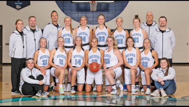 THE 2019-20 BECKER BULLDOG GIRLS BASKETBALL TEAM. (In no particular order): Julia Bengtson, Courtney Nuest, Adeline Kent, Maren Westin, Aly Gruenes, Alayna Lindquist, Whitney Schug, Dani Nuest, Megan Gamble, Jackie Yoerg, Jenna Mittelstaedt and Ayla Brown. (Photo by Chris Lommel)