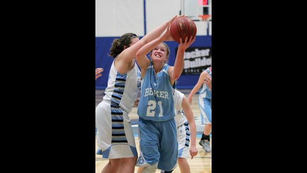 SOPHOMORE AMANDA LINDSAY was Becker’s top scorer Thursday as she netted nine points in Becker’s big win over Zimmerman on their home court.