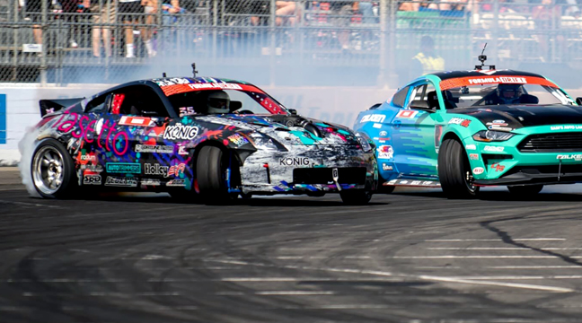 ALEC ROBBINS (LEFT VEHICLE) as he raced at the Long Beach Prix in California. (Submitted photo.)