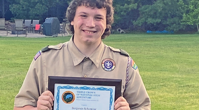 Ben Scherping (R) earned the Triple Crown award for attending three high adventure Boy Scout camps. (Submitted Photo).