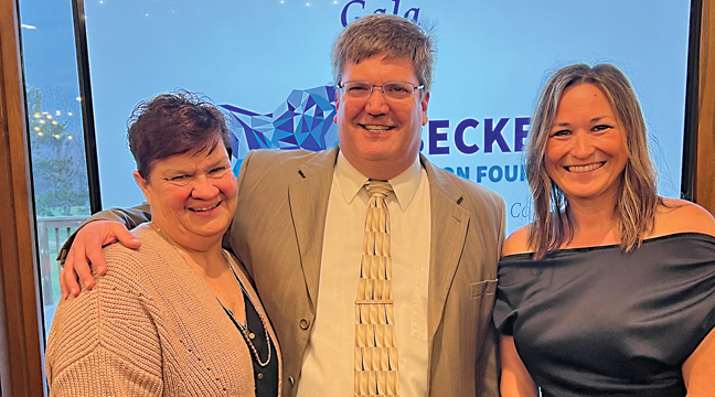 THREE AMAZING COMMUNITY CONTRIBUTORS were honored and received awards last Saturday at Pebble Creek during the Becker Education Foundation’s Annual Gala. Left to right: Jean Johnson, Mark Kolbinger and Amy Drehmel. (Patriot Photo by Bill Morgan.)