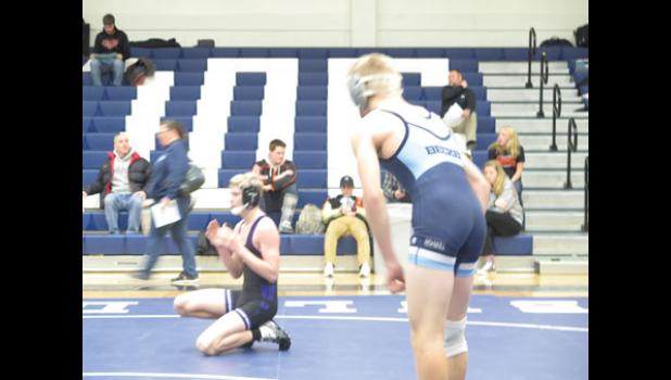 Lucas Paulson readied for more action against his 126-pound opponent from Little Falls. In recent action he won the match by pinfall.