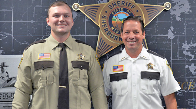 Deputy Nick Radunz (L) was sworn in Tuesday by Sherburne County Sheriff Joel Brott (R). Deputy Radunz grew up in Becker and graduated from Becker Public Schools and has a brother (Dillon) in the NFL. Congratulations Deputy Radunz, and welcome to the team. (Submitted Photo).