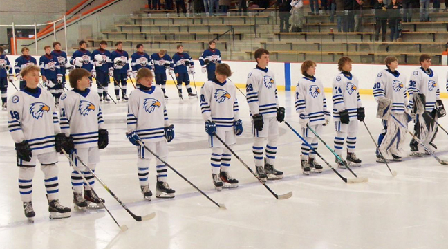 The Becker/Big Lake Eagles lined up for introductions before taking on the St. Francis/North Branch Northern Edge. The Eagles won the contest, 7-4. (Submitted Photo).