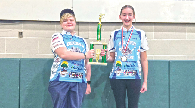 Sam Lumley  (1st Place High School Girls 3D) and Leah Lutgen (4th Place Middle School Girls 3D) at the Beacon Shootout.  (Submitted Photo).