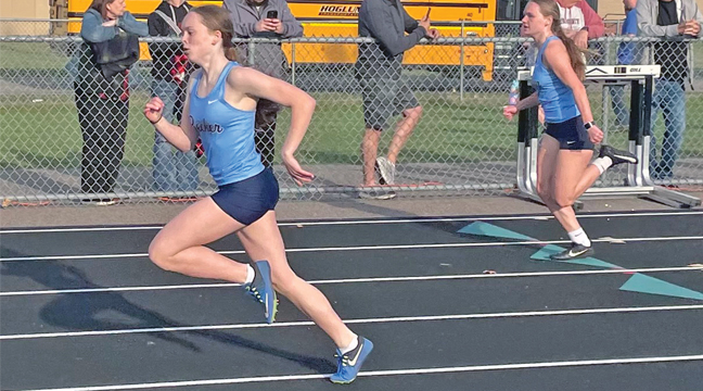 Josie Reckelberg and Abby Atwood have been performing well for the Becker girls track team. (Submitted Photo).