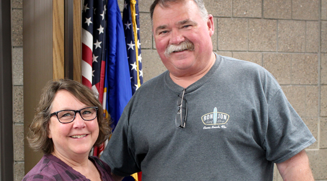 DONN AND BONNIE MILBRANDT are two school district residents who turned out to vote.(Photo by Katherine Cantin.)