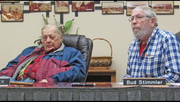 CLEAR LAKE TWP. SUPERVISORS Joe Goenner and Bud Stimmler discuss solar farm permits and their specifications on the type of outer fencing required. (Photo by Penny Leuthard)