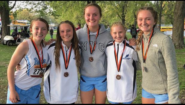 THE BULLDOGS BROUGHT HOME five medal winners from Tuesday’s Tiger Invitational; Kayla Gruenes, Jess Gruenes, Regan Hausmann, Alexa Voller and Abby Nelson. (Submitted Photo)