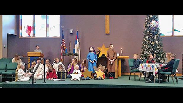 CONFIRMATION AND SUNDAY SCHOOL YOUTH at Rejoice Lutheran Church in Clearwater during their Christmas program “The King’s Birthday” last Sunday, which told the story of the nativity to help remind everyone of the real meaning of Christmas. (Submitted Photo)