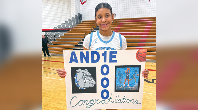Andie Changamire scored her 1,000th career point last week for the Becker Bulldog girls basketball team. (Submitted Photo). 