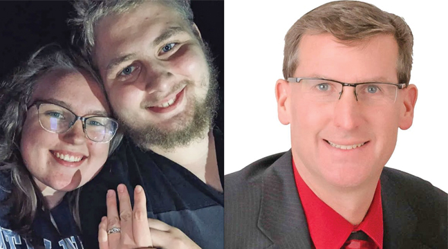 TWENTY-TWO YEAR OLD Hallie Tobler (L) was killed last weekend and her husband, 23-year-old Dylan Tobler (right side) is the suspected attacker. Hallie is the daughter of Jeff Johnson (right photo), a political figure in the state Republican party. (Photo from online and social media).