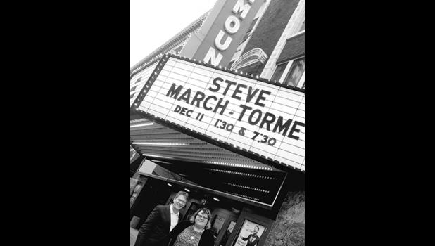 CHESTNUTS ROASTING ON AN OPEN FIRE. Steve March-Tormé and I are pictured after his show at the Paramount Theatre in St. Cloud last week. Steve is a jazz singer and wonderful musician. He is the son of the late Mel Tormé, who co-wrote the famous “The Christmas Song” (Chestnuts Roasting On An Open fire) with Bob Wells on a blistering hot day in 1945. Submitted photo.