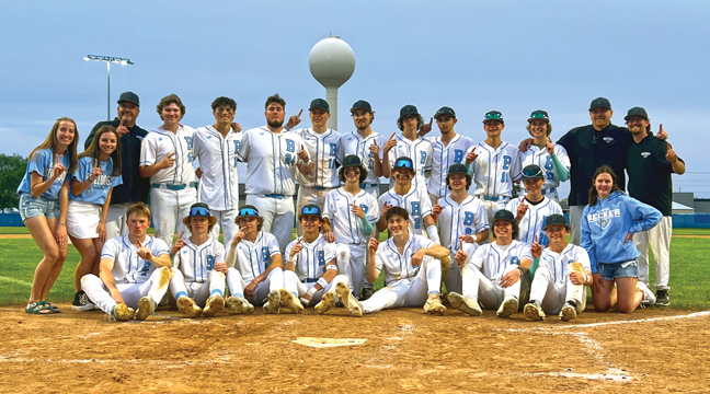 The players, coaches and managers of the Mississippi 8 Conference Championship baseball team, the Becker Bulldogs. (Patriot Photo by Mark Kolbinger).