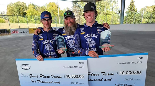 Becker Bass Team took 1st place and Mason Doucette and Tristan Martin won $10,000 scholarship! 5k each. (Submitted photo.)