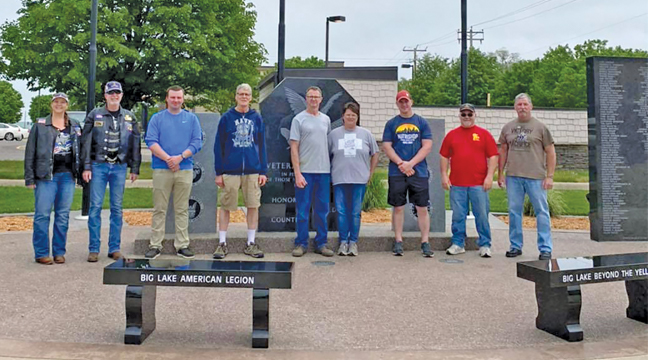 NEW BENCHES WERE DONATED TO THE BIG LAKE VETERANS MEMORIAL by the Big Lake American Legion and Big Lake Beyond the Yellow Ribbon. (Names not submitted) (Submitted photo.)
