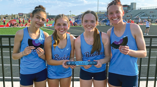 The 4x100 team of Salayna Allen,Kali Schendzielos, Josie Reckelberg and Kailey Thompson set a new school record at the true team meet, while Thompson broke her own record in the 100 Hurdles. (Submitted Photo).
