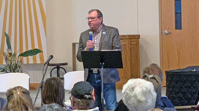 STEVE DAVIDSON helped outline the background of the C.O.S. and what people need to do to participate in supporting its cause. (Patriot Photo by Bill Morgan)