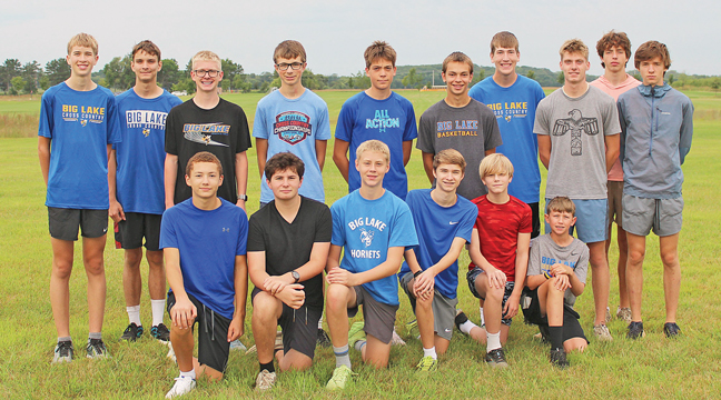 The 2025 Big Lake Boys Cross-Country Team (in no particular order) Trent Erickson, Gavin Flavin, Jordan Domka, Nicholas Erickson, Theo Johnson, Elijah Schaller, Jack Schmidt, Grant Volk, Max Baron, Eli Henning, Evan Hitter, Avery Jarvi, William Blakeney, Zach Gorman, Kale Lieser, Peter Mattison and Wyatt Winslow. (Photo by Ken Francis.)