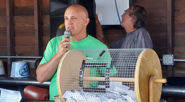 ANDREW REID’S FATHER, STEVE REID, addressed the benefit attendees. Steve Reid is a Becker firefighter. (Submitted photo.)