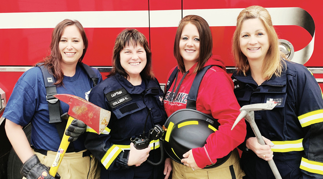 The Clear Lake area is blessed with four women who stand ready to serve their community as members of the Clear Lake Fire Department.  Pictured (L to R): Jill Lietha, Colleen Knafla, Kari Mechtel and Barb Rucks. (Submitted Photo).